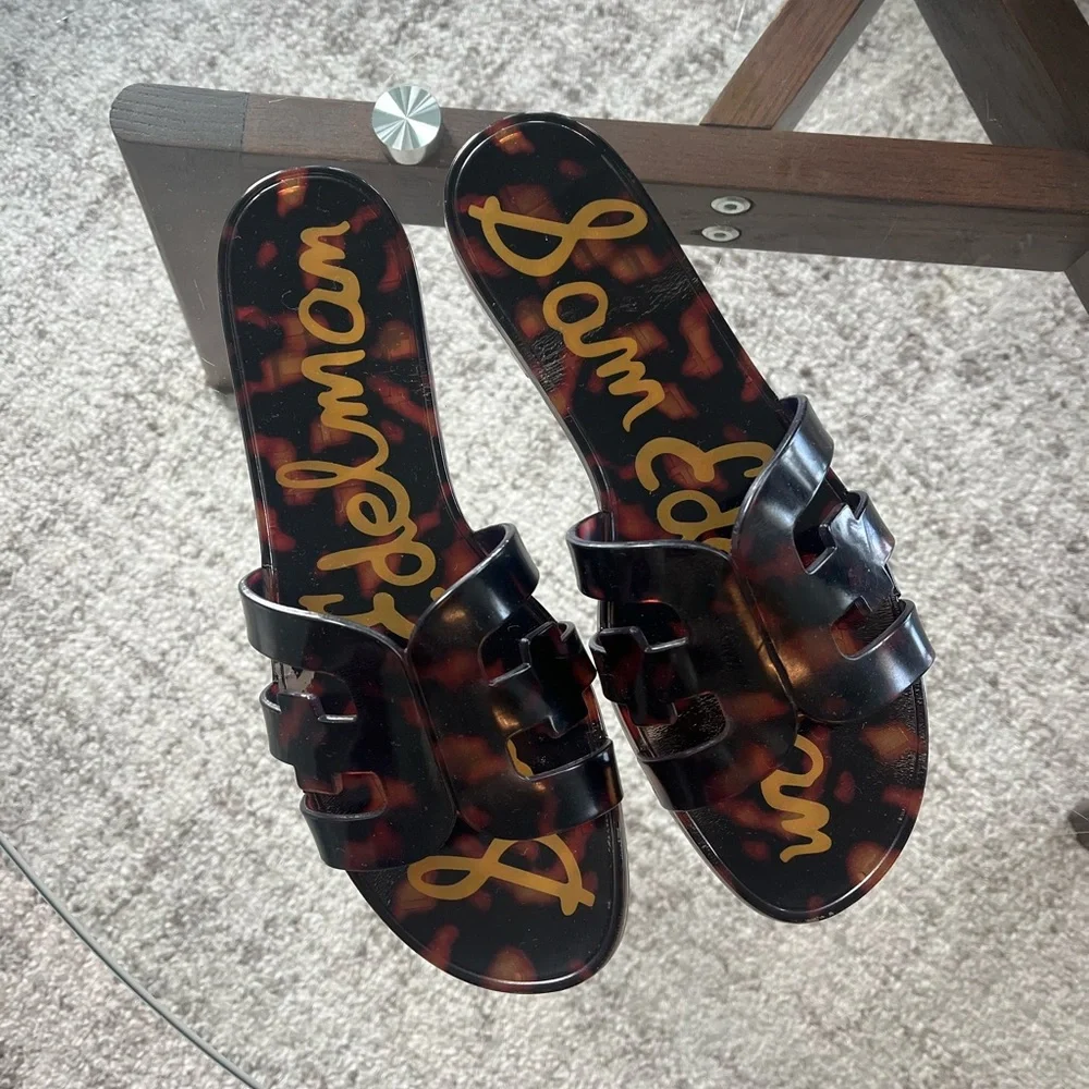 Sam Edelman Tortoiseshell Slip-On Sandals - Brown/Black Sz 8 - Picture 2 of 13